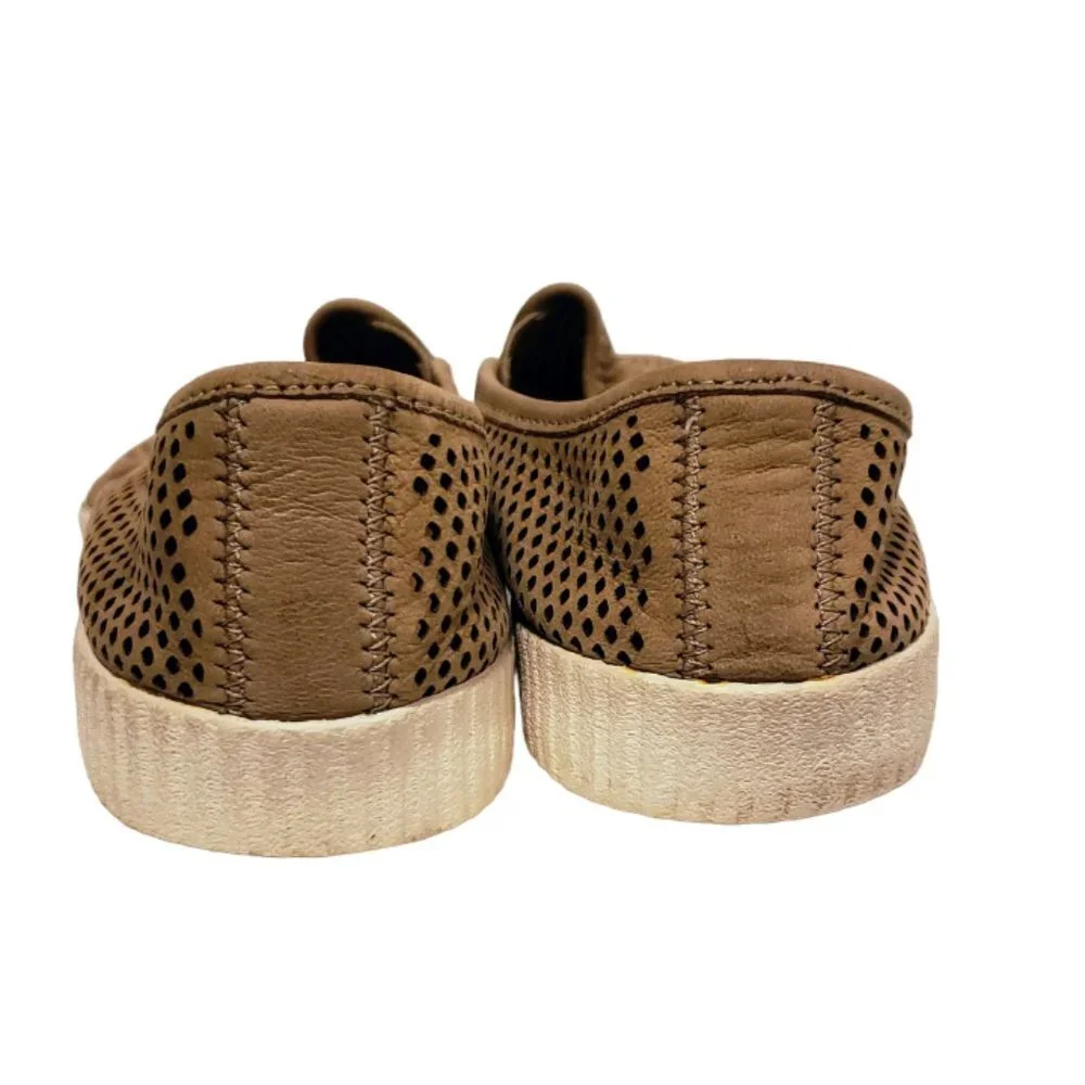 FRYE Camille Perforated Leather Loafer Slip-On 9.5 Taupe Tan Brown